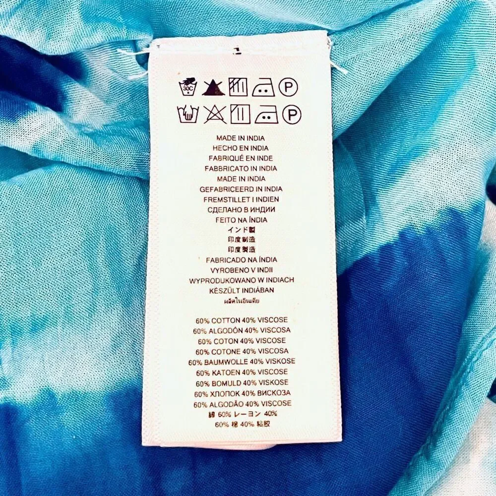 NWT Gorgeous Michael Kors M Blue Tie-Dye Kimono Sleeve Swim Cover-Up Tunic Top